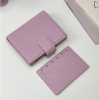 Portefeuille-classeur A7 en cuir véritable Litchi de qualité supérieure, rechargeable, avec emplacements pour cartes, pour la gestion budgétaire et l'usage quotidien