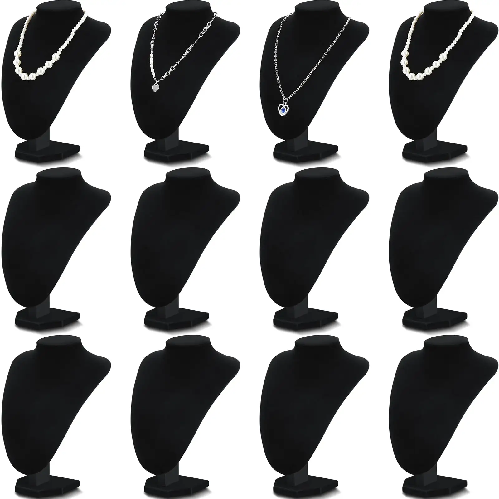 12 pièces noir velours collier support affichage bijoux buste présentoirs collier présentoir bijoux photographie accessoires