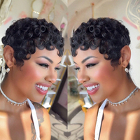 La Vente Chaude Perruque Chioma Cheveux Courts Frisés Faits à la Machine Noirs Naturels 100 % Cheveux Humains Bruts Sans Lacet pour les Personnes Noires