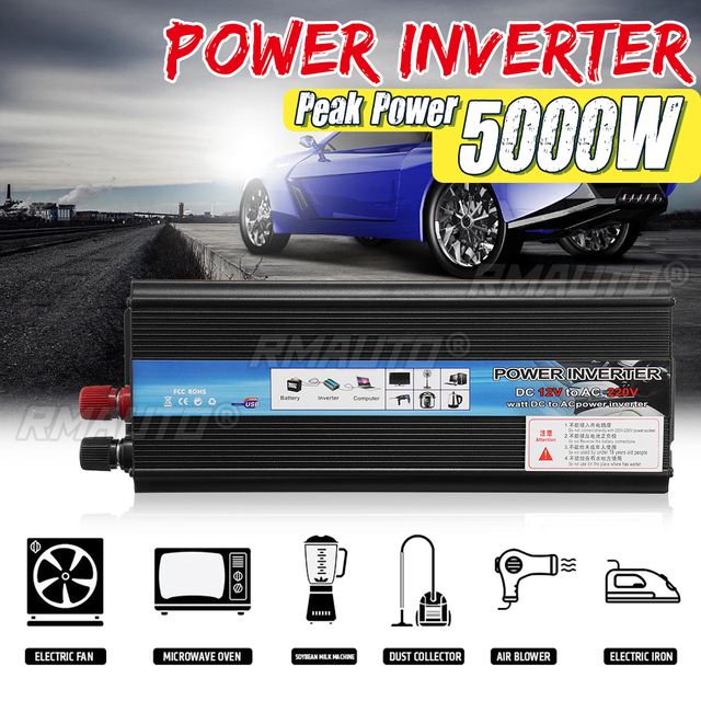 Car Inverter 12V 220V 5000W Modified Sine Wave Peaks Solar Power Inverter Voltage Convertor Transformer 12V/24V DC to 110V/220V