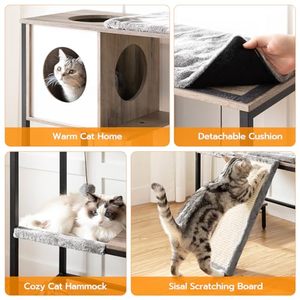 Luxury Multi-Layer Tree with Spacious Condo Waterproof Surface Hammocks Feeding Bowl & <b>Plush</b> Fabric-Indoor Use for <b>Cats</b> - Product Image 3