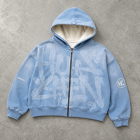 Sweat à capuche zippé personnalisé pour homme, coupe ample et courte, 480 GSM, épaules tombantes, impression DTG, style streetwear vintage, fabrication OEM ODM sous marque privée