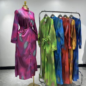 Dernier modèle de robe imprimée <span class=keywords><strong>africaine</strong></span> pour femme, manches longues, en soie, respirante, pour le printemps et l'automne, jupe longue boutonnée pour soirée - Product Image 2