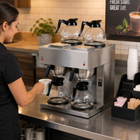 Machine à café double professionnelle 4 carafes en acier inoxydable avec chauffe-tasses pour restaurant, hôtel, petit-déjeuner, café