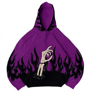 <b>Grey</b> Black Flame Skeleton Hooded <b>Sweatshirt</b> Regular Fit Pullover Hoodie 100% Cotton Winter Heavyweight Custom Streetwear <b>Men</b> - Product Image 1