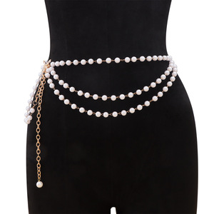 Cadena de Perlas para la Cintura, Cadena Corporal de Tres Capas, Perlas de Imitación, Dorado y Blanco, Accesorio de Moda para Fiestas - Product Image 4