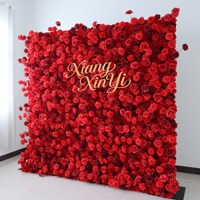 Mur floral de mariage haut de gamme personnalisé, moderne et luxueux, avec fond en tissu à motif de roses rouges, production d'échantillons de cartes murales florales 5D décoratives