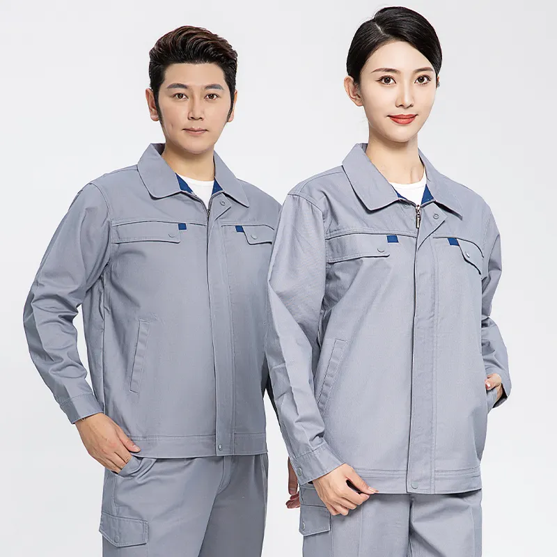Conjunto de roupas de trabalho cinza claro m804, uniforme de manga comprida auto reparo terno para homens e mulheres, roupas de trabalho em sala de construção