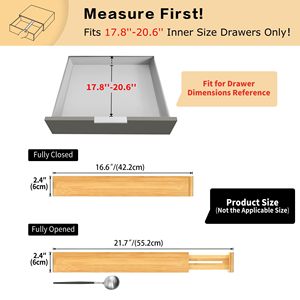 Organizzatori per cassetti regolabili con molla BH, grandi divisori in bambù per cassetti di cucina, comò, bagno e camera da letto - Product Image 2