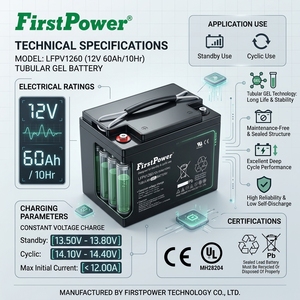 Batterie gel légère FirstPower LFPV1260 12V60Ah avec BMS intégré pour outils électriques, usage domestique et extérieur, durée de vie de 500 cycles - Product Image 5