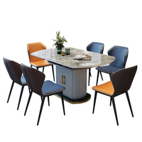Table à manger de luxe extensible en pierre frittée avec base en bois et armoire de rangement, design pliable écologique pour la famille moderne