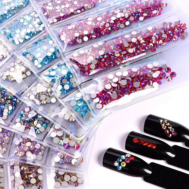 Commercio all'ingrosso 1580 pz/borsa Mix size separato imballato fai da te Non Hotfix AB Glass Pixie Nail Art strass di cristallo