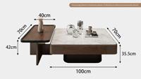 Mesa de Centro Moderna Cuadrada con Tapa de Piedra, Estructura de Madera y Dos Cajones para Sala de Estar y Apartamentos