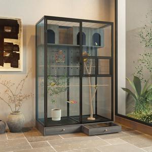 Grande gabbia per uccelli pappagallo in legno massello eco-friendly in vetro trasparente per tetto Villa ornamentale gabbia per allevamento all'aperto con chiusura a bottone - Product Image 2