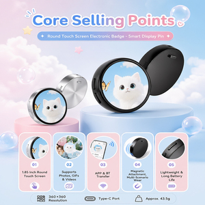 ป้ายแสดงผลอิเล็กทรอนิกส์ BJ05 แบบกลมพร้อมแม่เหล็กด้านหลัง หน้าจอสัมผัสขนาด 1.85 นิ้ว เครื่องเล่นแสดงผลดิจิทัล แบตเตอรี่ 650mAh ชาร์จผ่านพอร์ต Type-C - Product Image 6