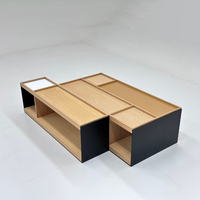 Table Centrale Moderne en Chêne Blanc Naturel, Table Basse Irrégulière en Bois avec Rangement Intégré pour Appartement et Projet Hôtelier