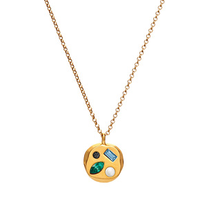 Collar geométrico de alta calidad de 12 meses, colgante impermeable de oro de acero inoxidable, collar de circón colorido con gema - Product Image 6