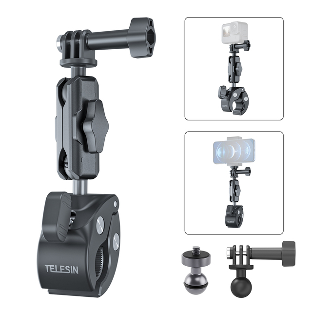 TELESIN Handlebar Clamp Bicycle Clip Camera Mount Motorcycle Handlebar Mount for Action Cameras and Cellphones