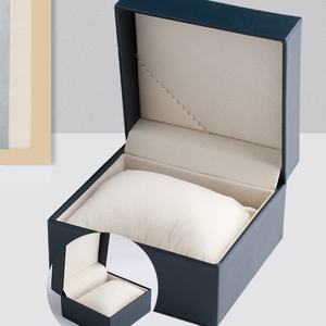 Boîte à montre carrée en similicuir anti-poussière avec logo personnalisé, faible MOQ, haut de gamme, bleue, pour collection de montres, emballage cadeau pour bijoux - Product Image 4