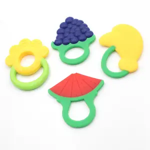 Bpa Free Food Grade Freezable And Dishwasher Rubber Fruit Funny Silicone Baby Teething Chew Toys Teether For Baby