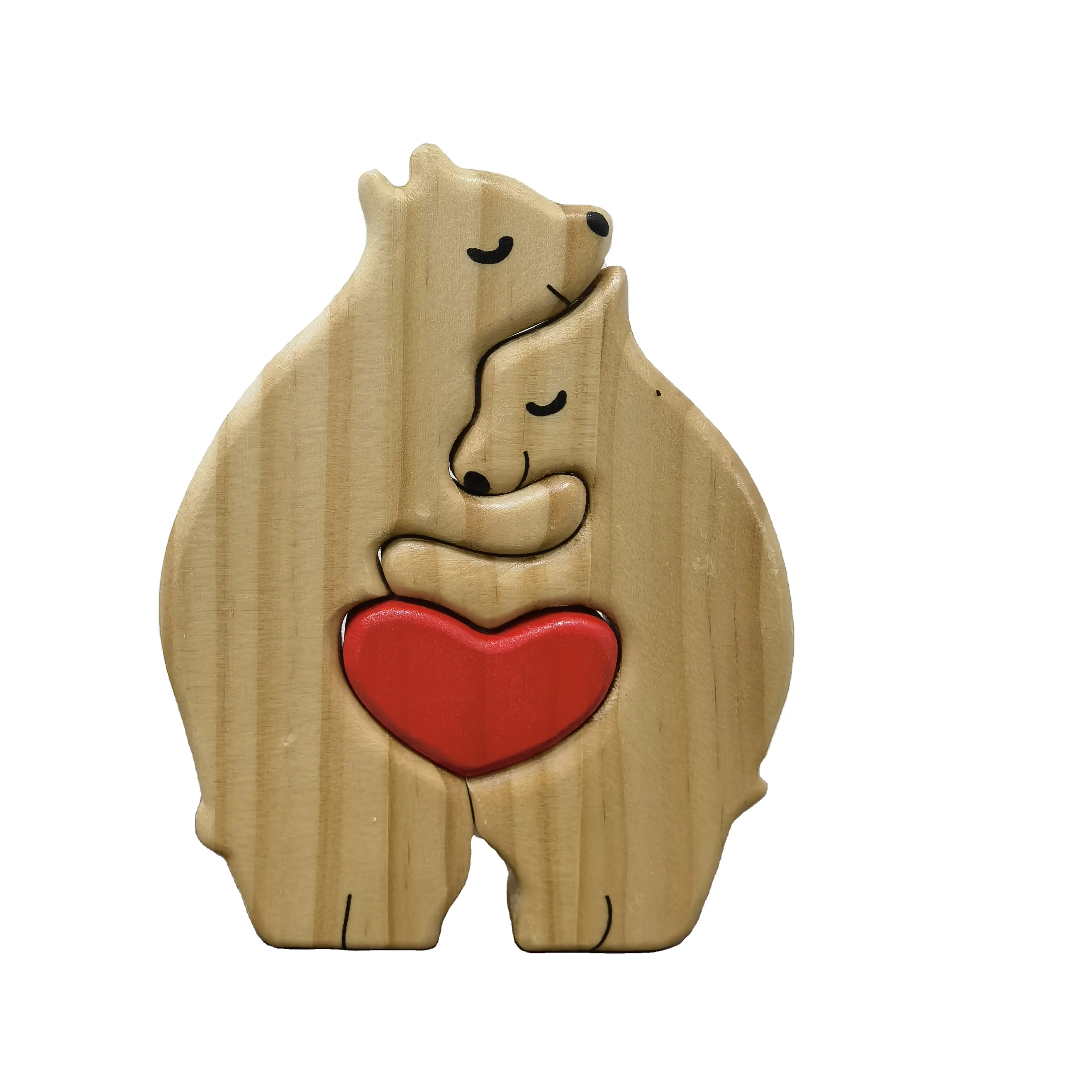 Personalización Popular rompecabezas de madera familia oso adornos madre e hijo conjunto abrazando oso adornos de madera con logotipo grabado