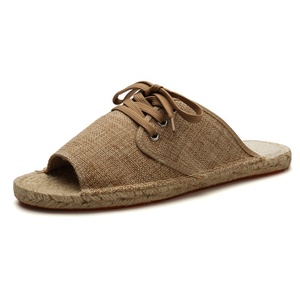 Femmes <span class=keywords><strong>corde</strong></span> de chanvre cousue <span class=keywords><strong>semelle</strong></span> en caoutchouc femmes plat doux toile tissu pantoufles chaussures en gros - Product Image 5
