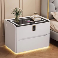 Table de chevet intelligente avec coffre-fort de sécurité, lumière à 3 couleurs, chargeur sans fil, table d'appoint, table de chevet
