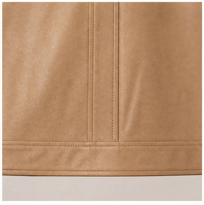 <span class=keywords><strong>Veste</strong></span> en <span class=keywords><strong>cuir</strong></span> de mouton lisse couleur kaki clair pour femme, style chemise, avec double poche à rabat et boutons-pression, coupe courte, vintage, pour le quotidien - Product Image 5
