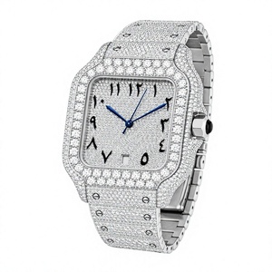 Reloj Cuadrado de Lujo con Incrustaciones de Moissanita, Esfera con Números Arábigos, Acero Inoxidable, Cuarzo, Unisex - Product Image 1