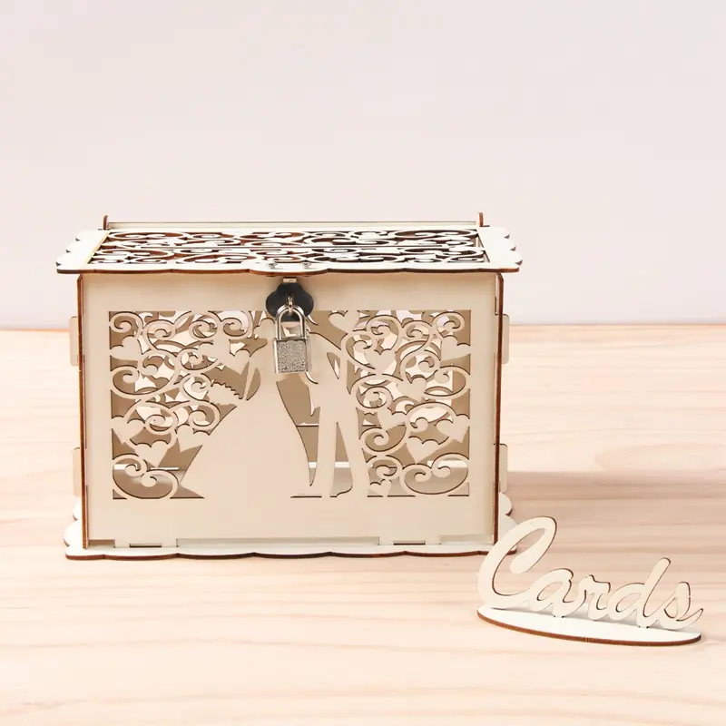 صندوق هدايا بطاقات الزفاف من مجموعة اصنعها بنفسك صندوق خشبي للنقود بقفل مستلزمات ديكور حفلات الزفاف العتيقة
