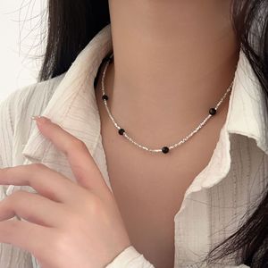 รุยไท่ S925 สร้อยคอเงินแท้ประดับลูกปัด ชุดสร้อยคอประดับไหล่ เครื่องประดับสำหรับใส่ทุกวัน เงิน 925 ลูกปัดสีดำ ดีไซน์เรียบง่าย - Product Image 4