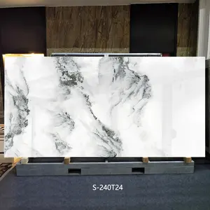 HILITE Foshan Sintered Stone Large Marble Format Porcelain Tiles Big Slab Polished Glazed White Ceramic 1200*2400mm TV Wall