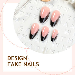 <span class=keywords><strong>Uñas</strong></span> Postizas Acrílicas con Diseño de Almendra, Estilo Francés Negro Simple, Piezas de <span class=keywords><strong>Manicura</strong></span> para Dedos, Duraderas, Transfronterizas, Yiwu - Product Image 3