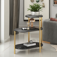 Étagère en marbre noir à 3 niveaux avec cadre doré-Étagère d'affichage moderne pour salon, chambre et bureau