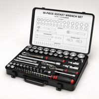 Kit d'outils de réparation automobile 59 pièces, jeu de clés à douilles CRV, barre d'extension 1/2/4 pouces, embouts de tournevis de précision, boîte métallique, poignées OEM