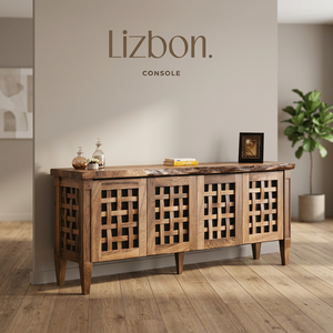 Console moderne de luxe en bois massif avec détails sculptés, meuble de rangement pour salon - Product Image 2