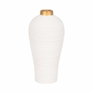 Vaso in ceramica testurizzata con bordo in metallo e accenti a punti in rilievo per l'arredamento del soggiorno. - Product Image 3