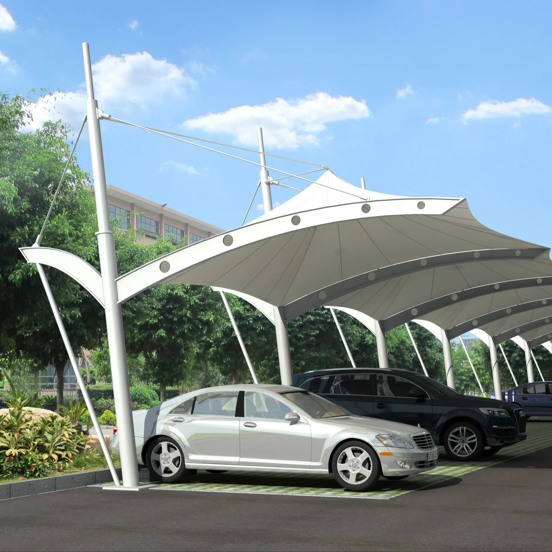 Professional design and construction of park landscape membrane structure shading shed bicycle car shading shed charging shed