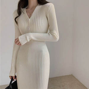 <span class=keywords><strong>Robe</strong></span> <span class=keywords><strong>pull</strong></span> midi élégante en coton de haute qualité, à col en V, ajustée, douce et <span class=keywords><strong>longue</strong></span> - Product Image 1