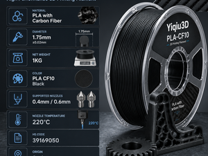 Filament PLA-CF en fibre de carbone Yiqiu3D 1,75 mm 1 kg, filament d'imprimante 3D rigide et dimensionnellement stable, noir, pour Bambu Lab Creality - Product Image 5
