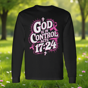 Dieu est au contrôle, Actes 17:24, T-shirt à manches longues pour la sensibilisation au cancer du sein - Product Image 3