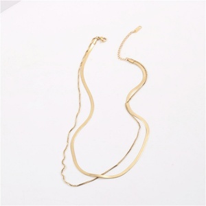 สร้อยคอชุบทอง 18k ลายก้างปลา ไม่หมอง สร้อยคอเหล็กกล้าไร้สนิมแบบซ้อน - Product Image 5