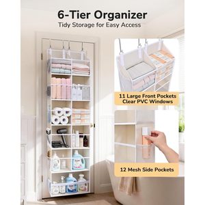Over The Door Organizer 19 Pockets Hanging <b>Storage</b> With Clear Windows For Closet Bathroom Nursery Beige Rectangle Hook Type - Product Image 3