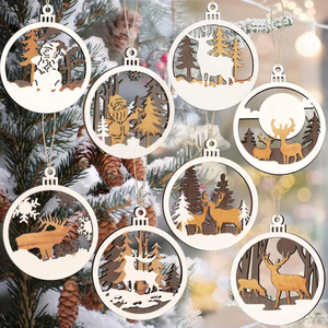 Professional Design Customization Christmas Pendant Wood Crafts Wooden Boxes & Wall Signs Round Decorative Item Christmas Gift