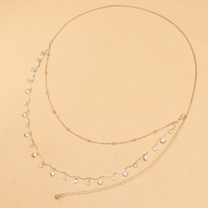 Double Layered Shell Rhinestone Waist Chain Gold <b>Beach</b> Fashion Body Chain Tassel Design Zinc Alloy Women's <b>Accessory</b> - Product Image 3