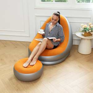 Fauteuil gonflable <span class=keywords><strong>orange</strong></span> floqué à bas prix avec repose-pieds, canapé gonflable individuel pour adultes - Product Image 5