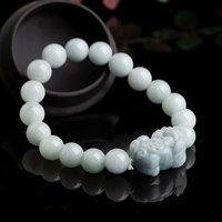 Bracelet Pixiu porte-bonheur en jadéite de qualité supérieure pour femme, style ethnique, bijoux fins perlés avec perles de jadéite de Birmanie naturelle effet glace