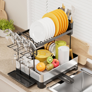 Égouttoir à vaisselle WIREKING à 2 niveaux en acier inoxydable, fabrication décorative, à poser sur l'évier, étagère de rangement pour comptoir de cuisine - Product Image 1