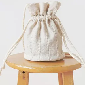 Factory Directly Sale Women round bottom linen storage bag cotton drawstring bag Crossbody Bag