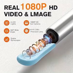 เครื่องทำความสะอาดขี้หูไฟฟ้าพร้อมกล้อง 1080P ไฟ LED 6 ดวง 6 ชิ้น กล้องส่องหูแบบไร้สาย Wifi วัสดุพลาสติก 2in1 พกพาสะดวก กันน้ำ - Product Image 3